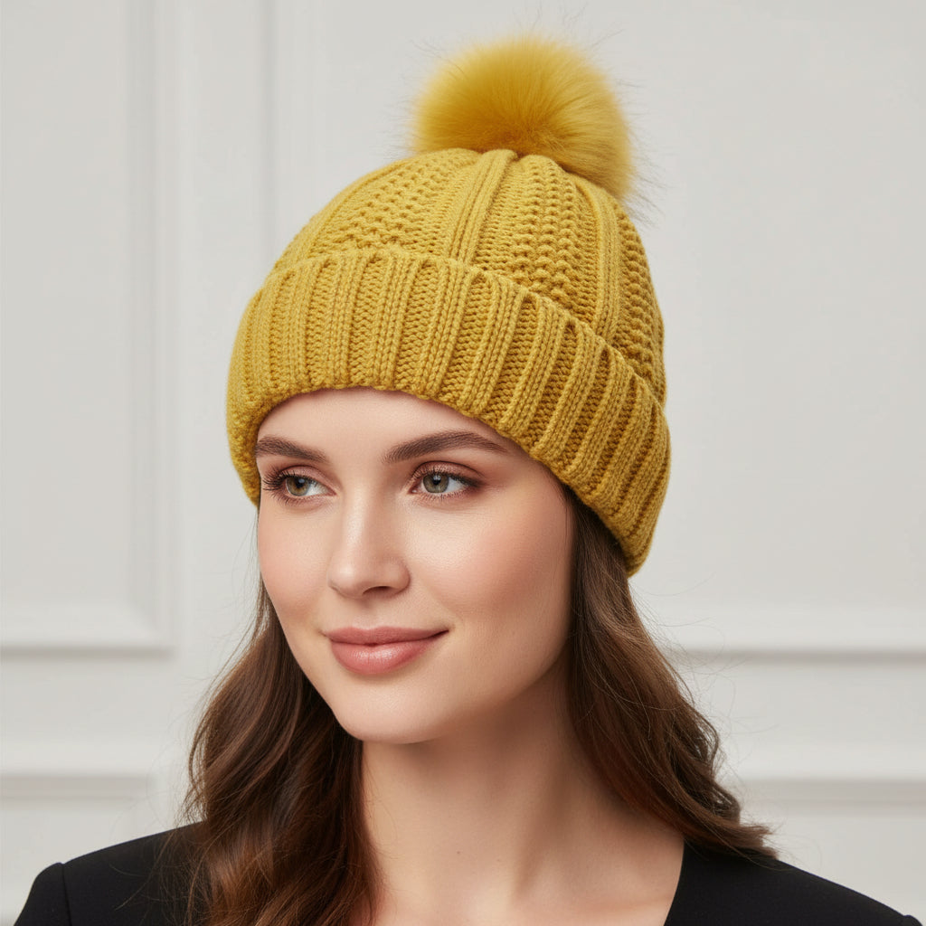 Women’s Winter Knitted Pom-Pom Beanie-Bon Voyage Vintage
