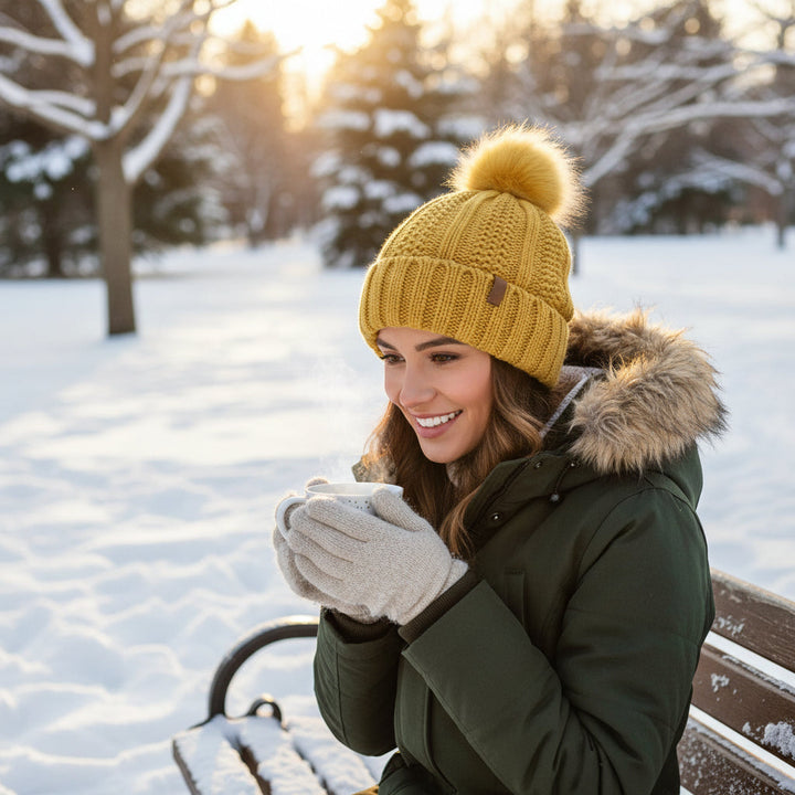 Women’s Winter Knitted Pom-Pom Beanie-Bon Voyage Vintage