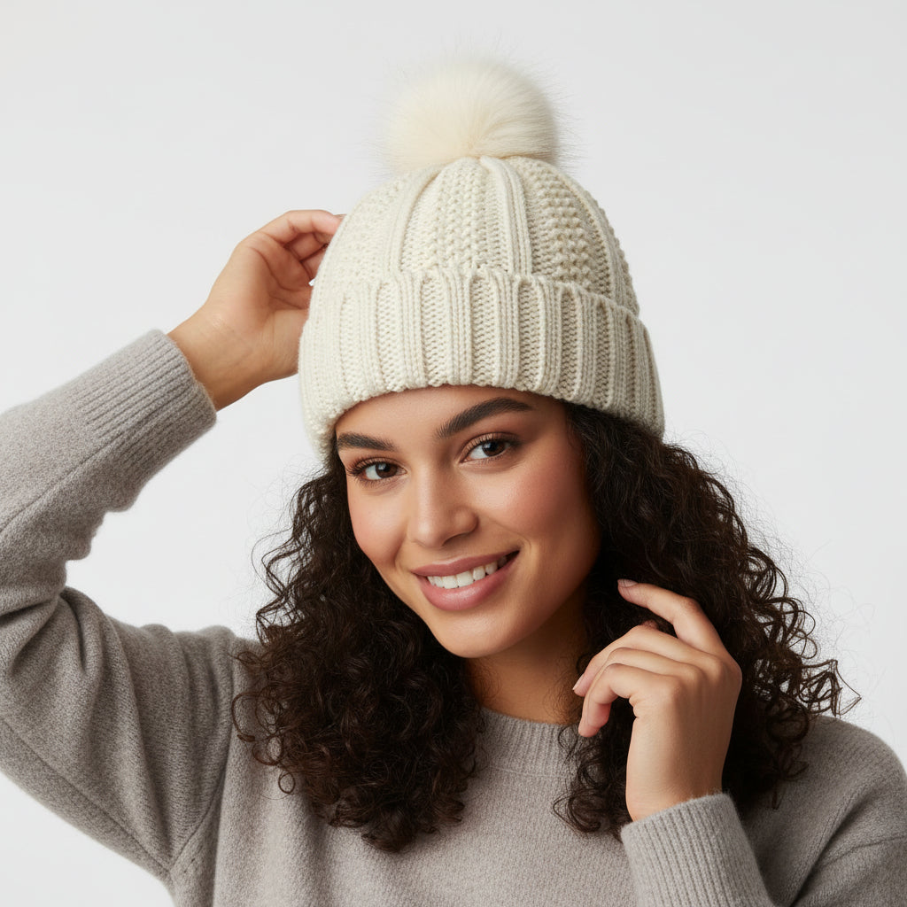 Women’s Winter Knitted Pom-Pom Beanie-Bon Voyage Vintage