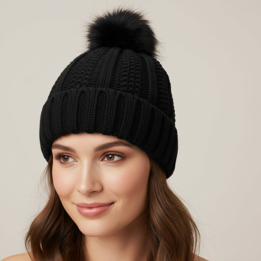 Women’s Winter Knitted Pom-Pom Beanie-Bon Voyage Vintage