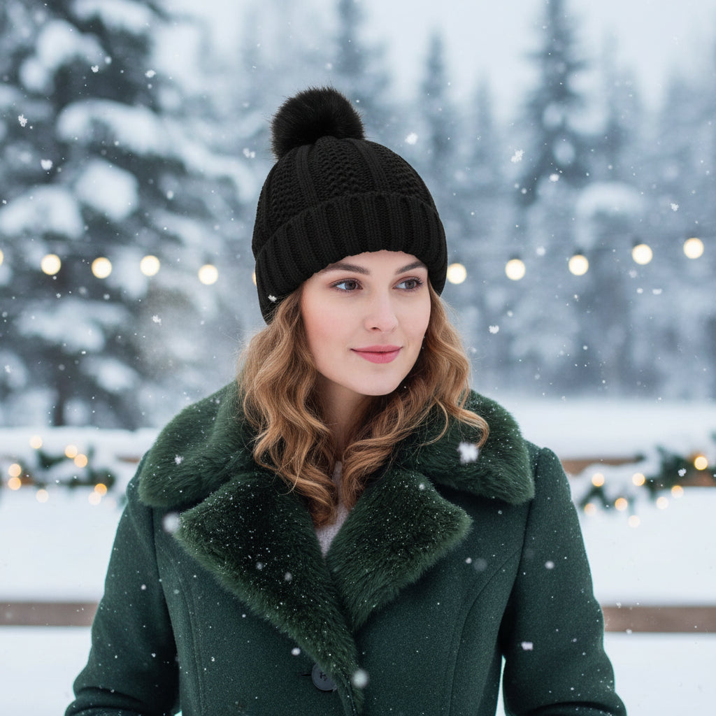 Women’s Winter Knitted Pom-Pom Beanie-Bon Voyage Vintage