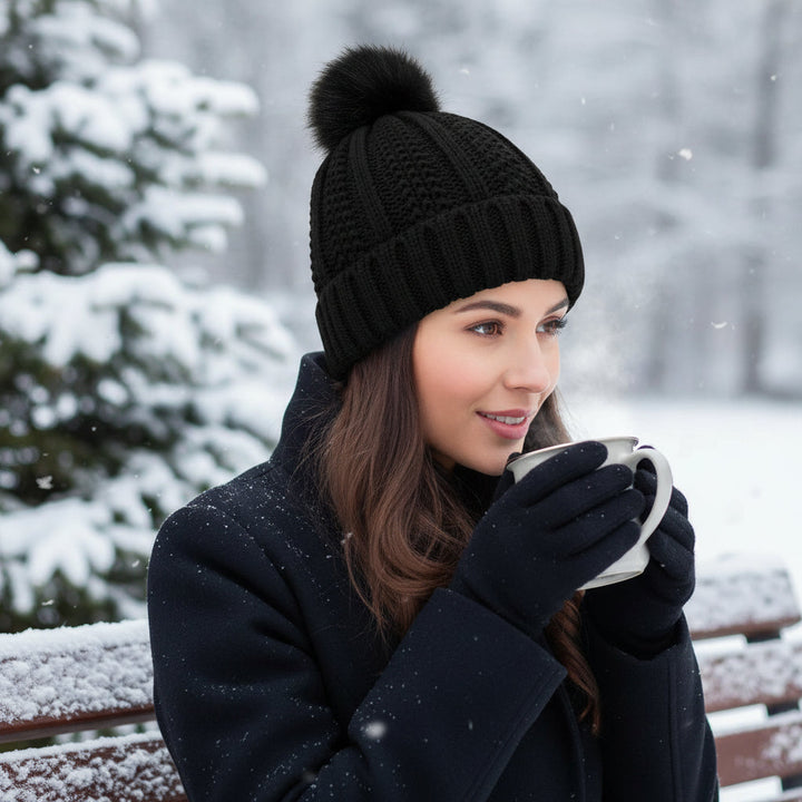 Women’s Winter Knitted Pom-Pom Beanie-Bon Voyage Vintage