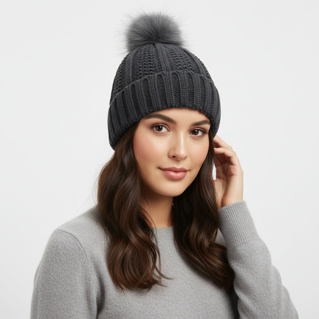 Women’s Winter Knitted Pom-Pom Beanie-Bon Voyage Vintage