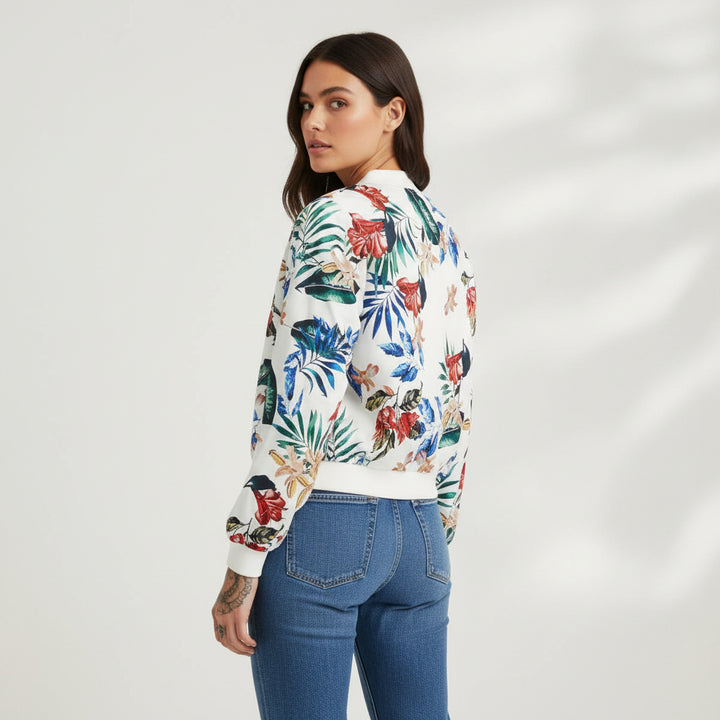 Women's Zip-Up Botanical Print Jacket-Bon Voyage Vintage