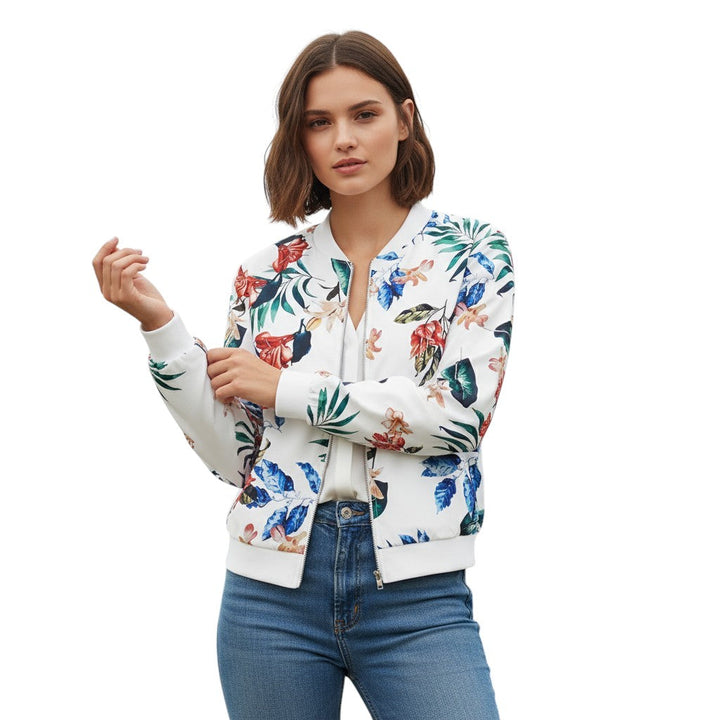 Women's Zip-Up Botanical Print Jacket-Bon Voyage Vintage