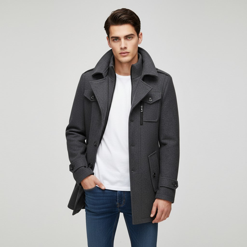 Wool Blend Winter Coat For Men-Bon Voyage Vintage