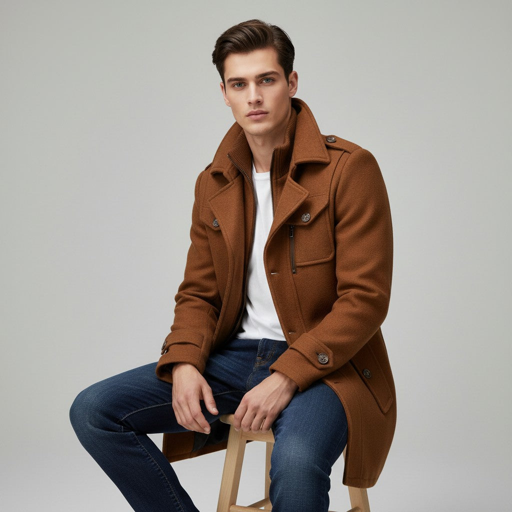 Wool Blend Winter Coat For Men-Bon Voyage Vintage