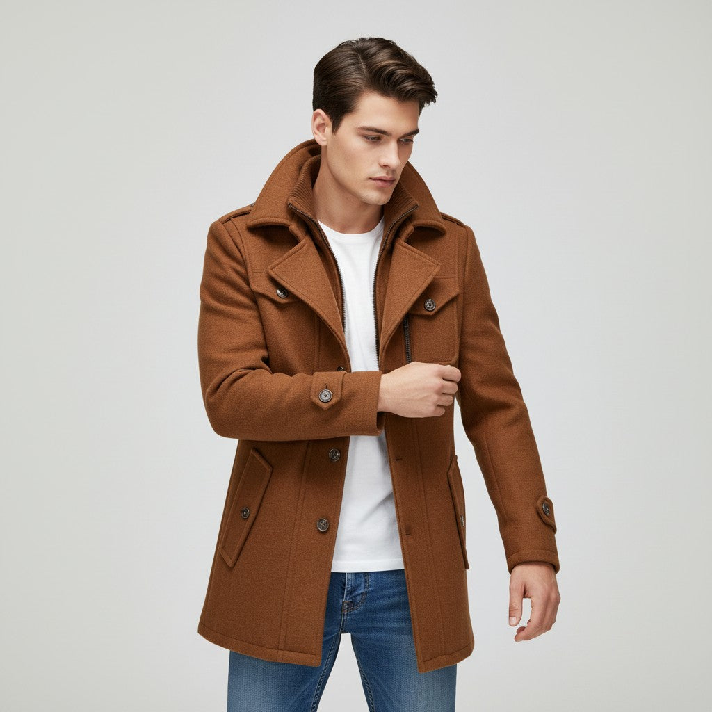 Wool Blend Winter Coat For Men-Bon Voyage Vintage