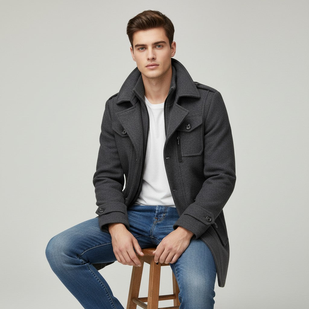 Wool Blend Winter Coat For Men-Bon Voyage Vintage