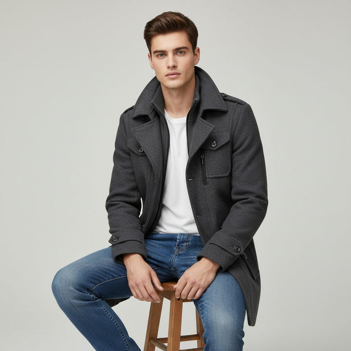 Wool Blend Winter Coat For Men-Bon Voyage Vintage