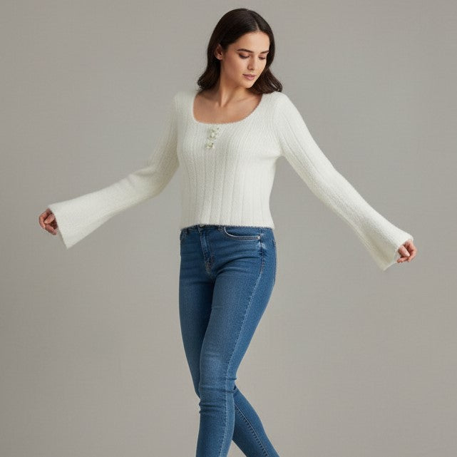 Women’s Knitted Slim-Fit Long-Sleeved Pullover