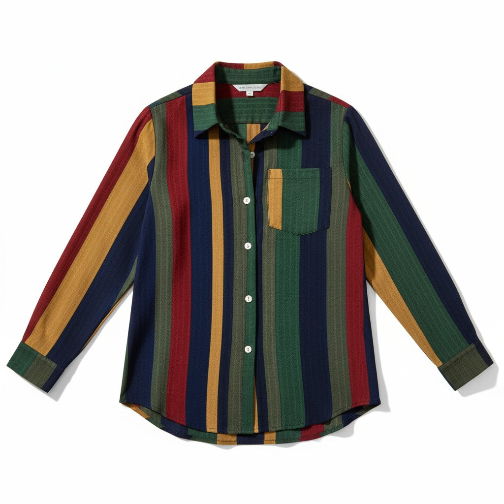 Women's Contrast Color Button-Down Blouse