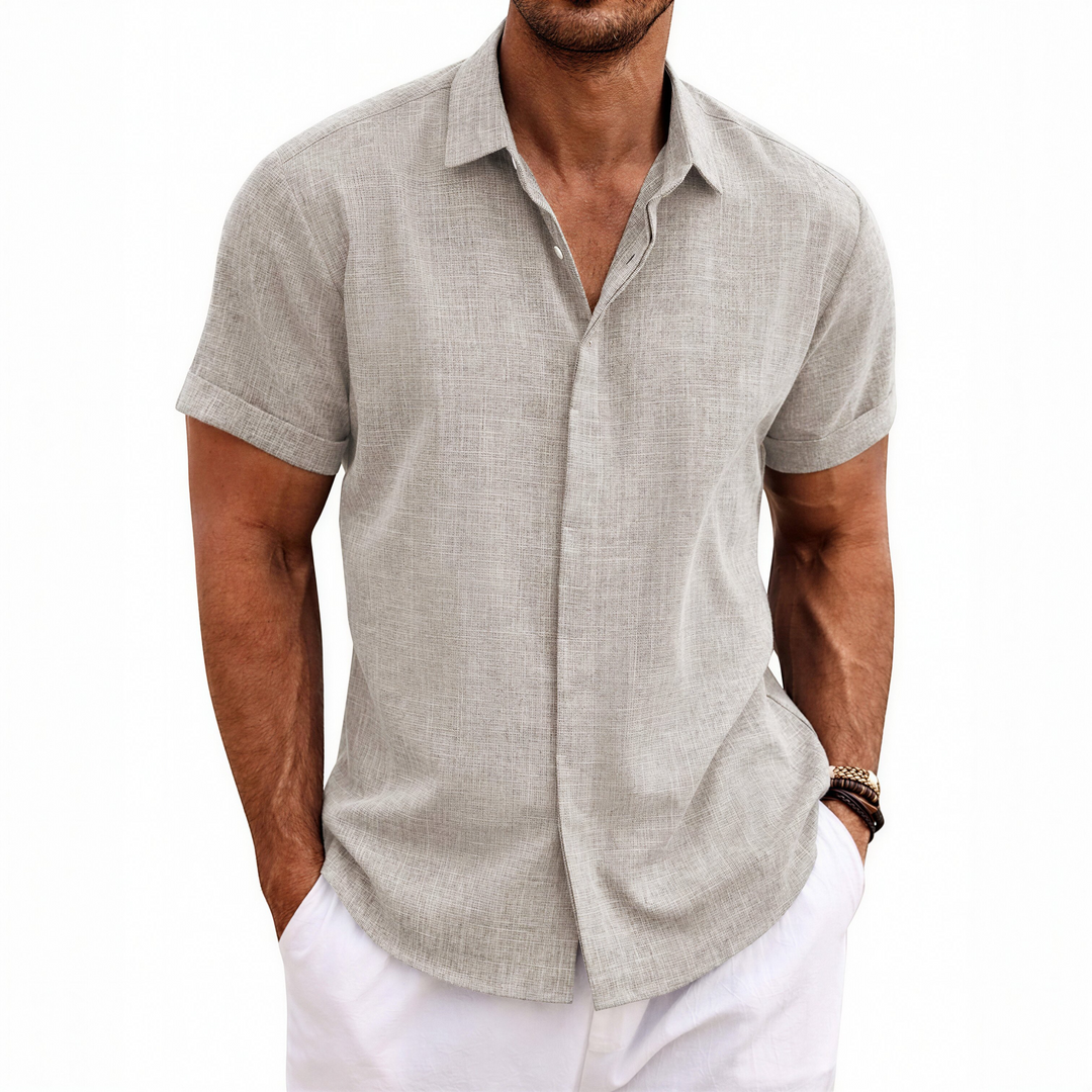 Men's Short Sleeve Linen Button-Up Shirt for Summer
