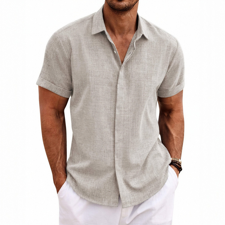 Men's Short Sleeve Linen Button-Up Shirt for Summer