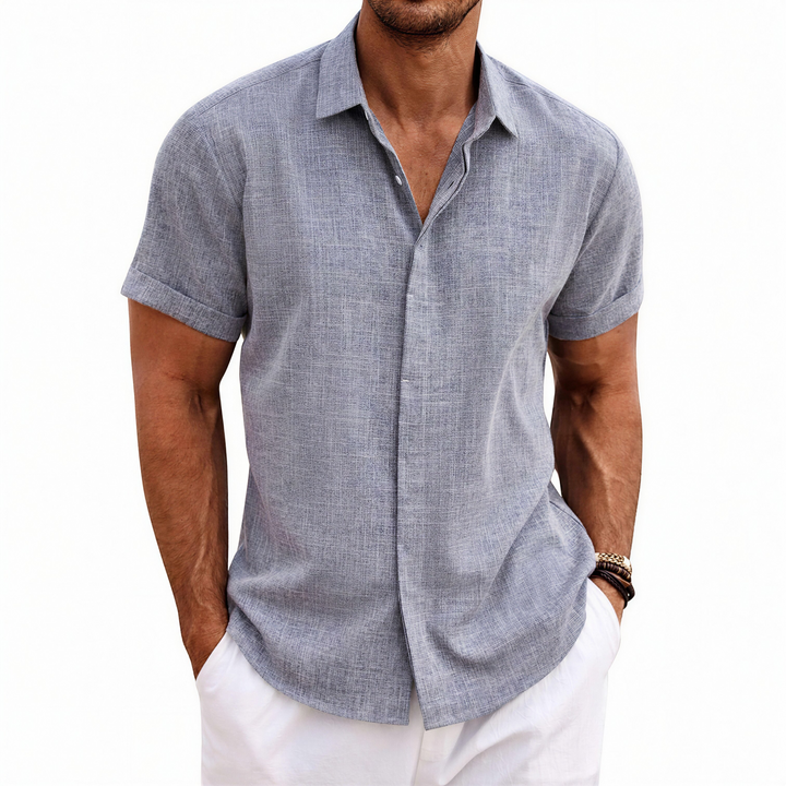 Men's Short Sleeve Linen Button-Up Shirt for Summer