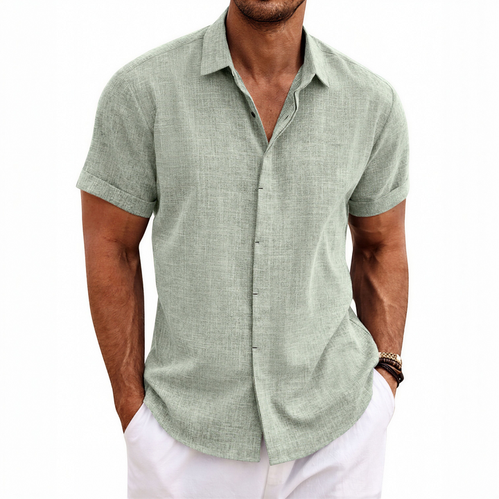 Men's Short Sleeve Linen Button-Up Shirt for Summer