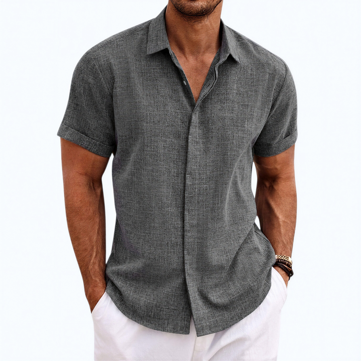 Men's Short Sleeve Linen Button-Up Shirt for Summer