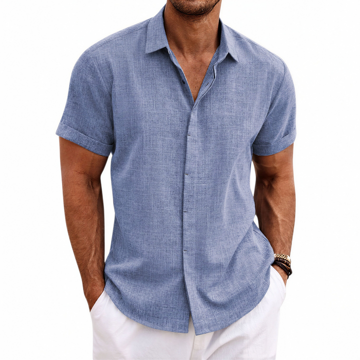 Men's Short Sleeve Linen Button-Up Shirt for Summer