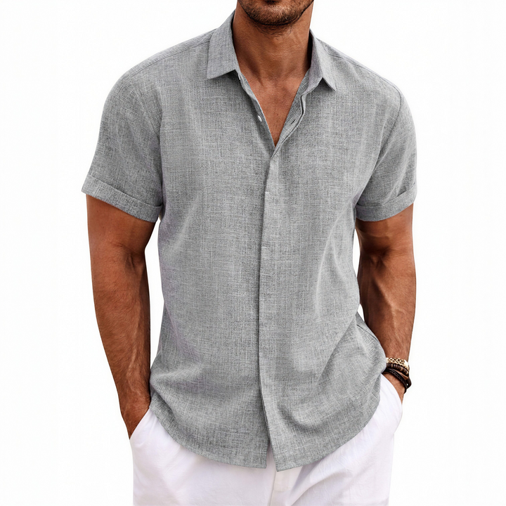 Men's Short Sleeve Linen Button-Up Shirt for Summer