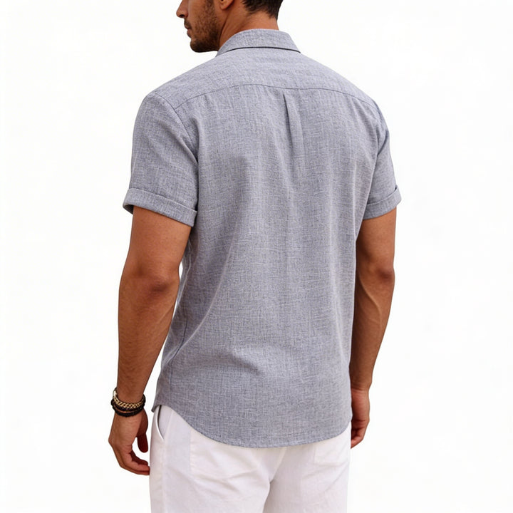 Men's Short Sleeve Linen Button-Up Shirt for Summer