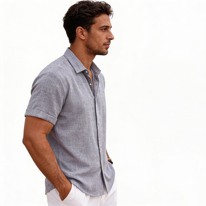 Men's Short Sleeve Linen Button-Up Shirt for Summer