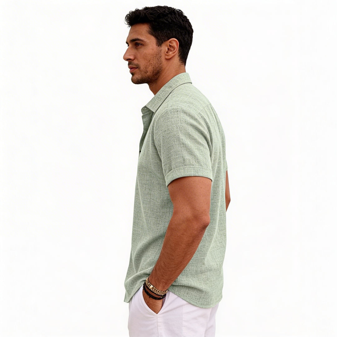 Men's Short Sleeve Linen Button-Up Shirt for Summer