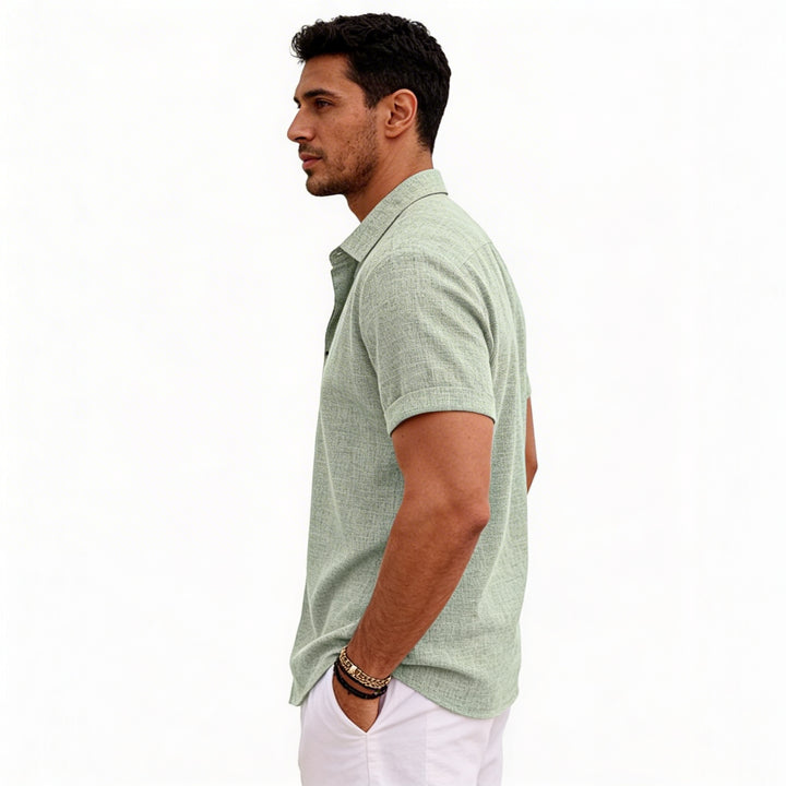 Men's Short Sleeve Linen Button-Up Shirt for Summer
