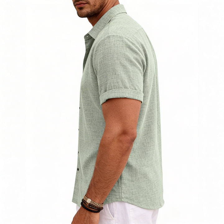Men's Short Sleeve Linen Button-Up Shirt for Summer