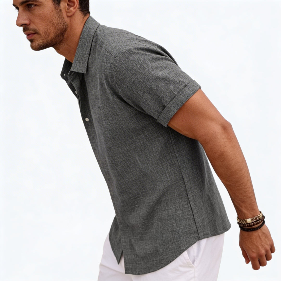 Men's Short Sleeve Linen Button-Up Shirt for Summer