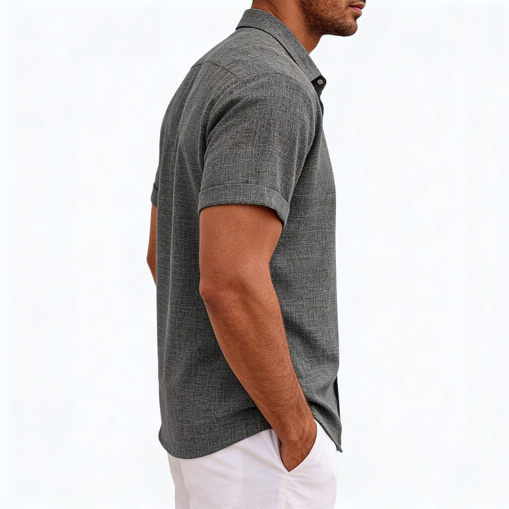 Men's Short Sleeve Linen Button-Up Shirt for Summer