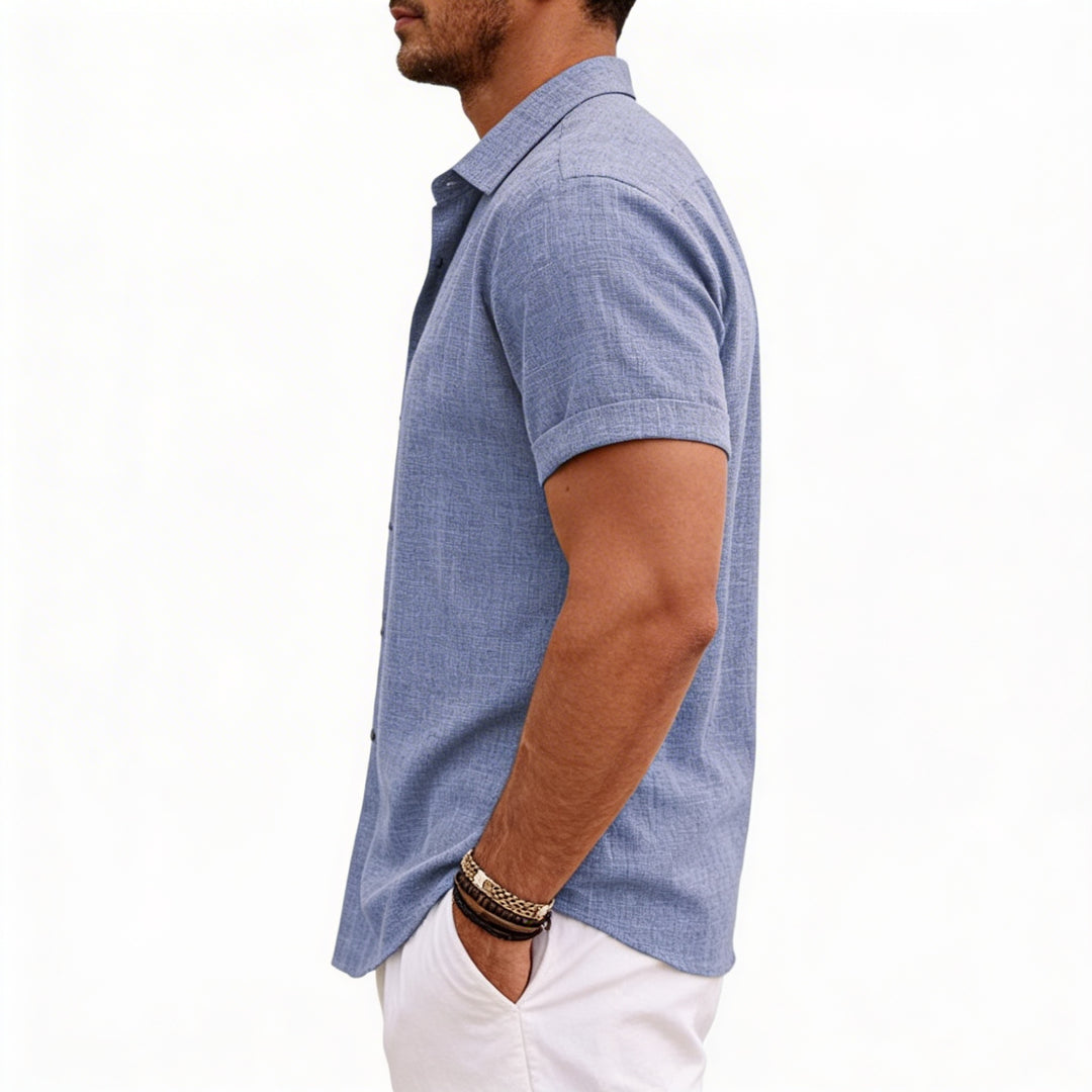 Men's Short Sleeve Linen Button-Up Shirt for Summer
