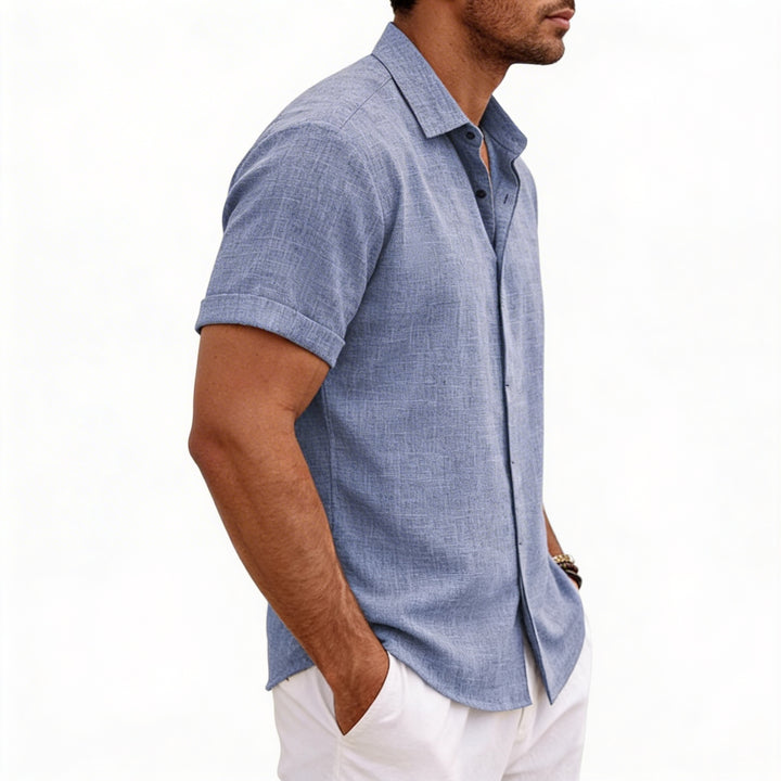 Men's Short Sleeve Linen Button-Up Shirt for Summer
