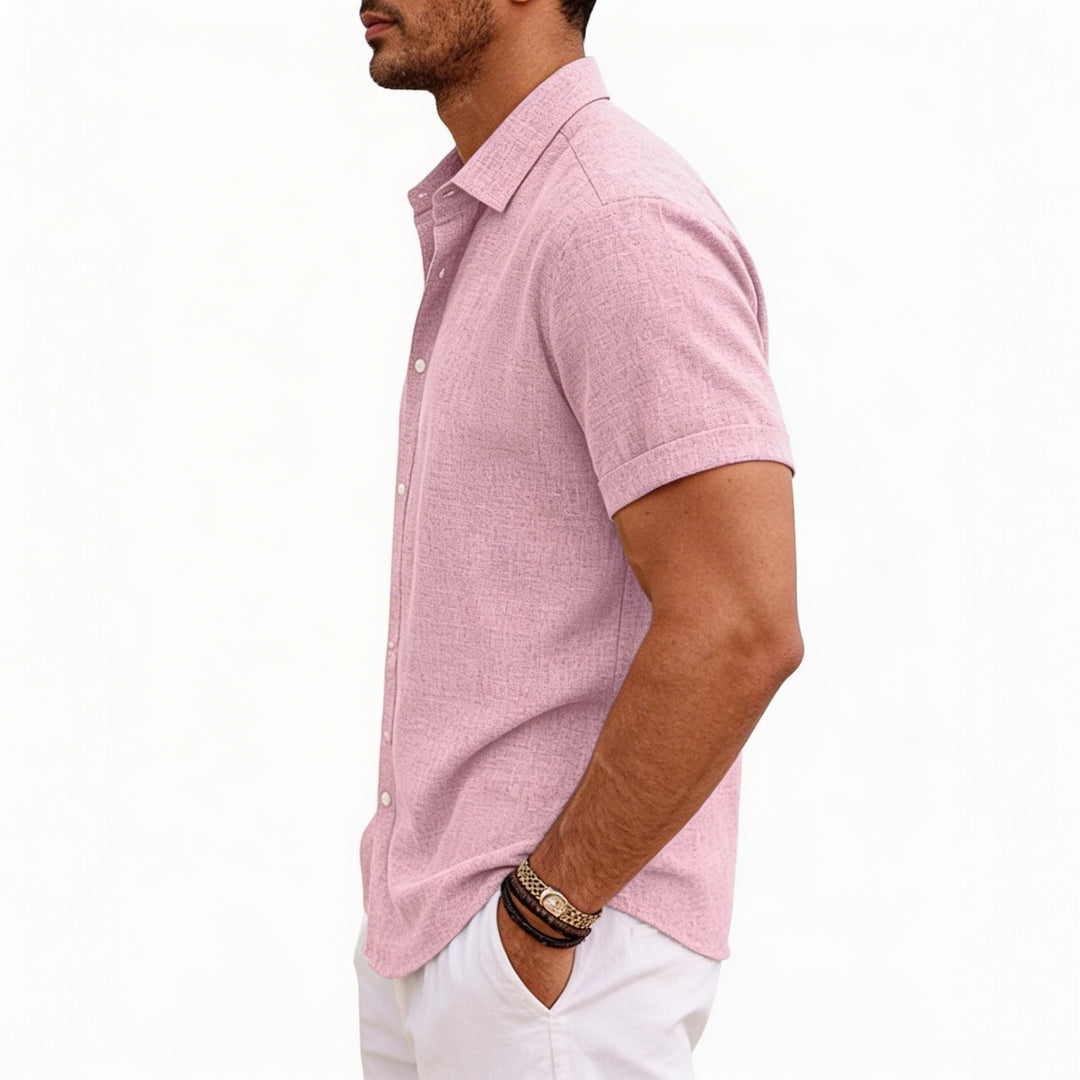 Men's Short Sleeve Linen Button-Up Shirt for Summer