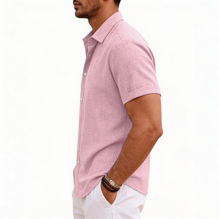 Men's Short Sleeve Linen Button-Up Shirt for Summer