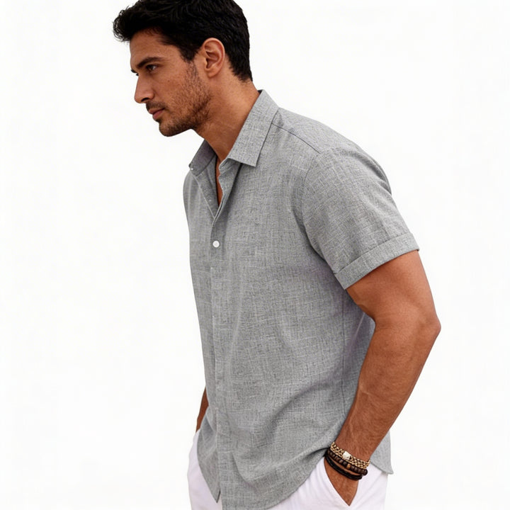 Men's Short Sleeve Linen Button-Up Shirt for Summer