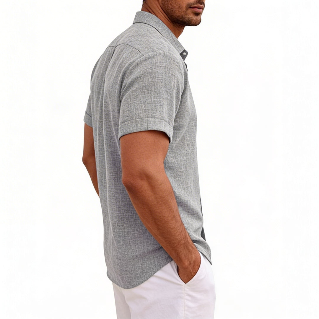 Men's Short Sleeve Linen Button-Up Shirt for Summer