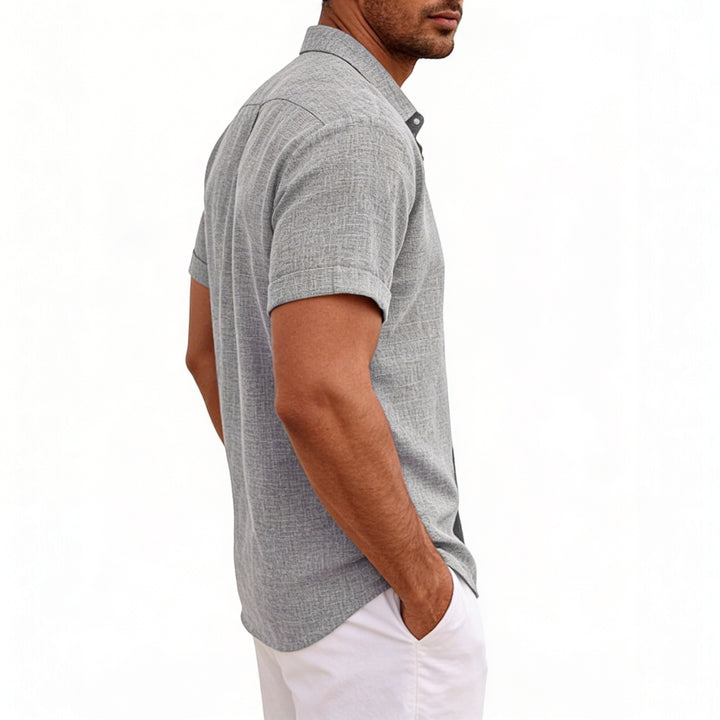 Men's Short Sleeve Linen Button-Up Shirt for Summer