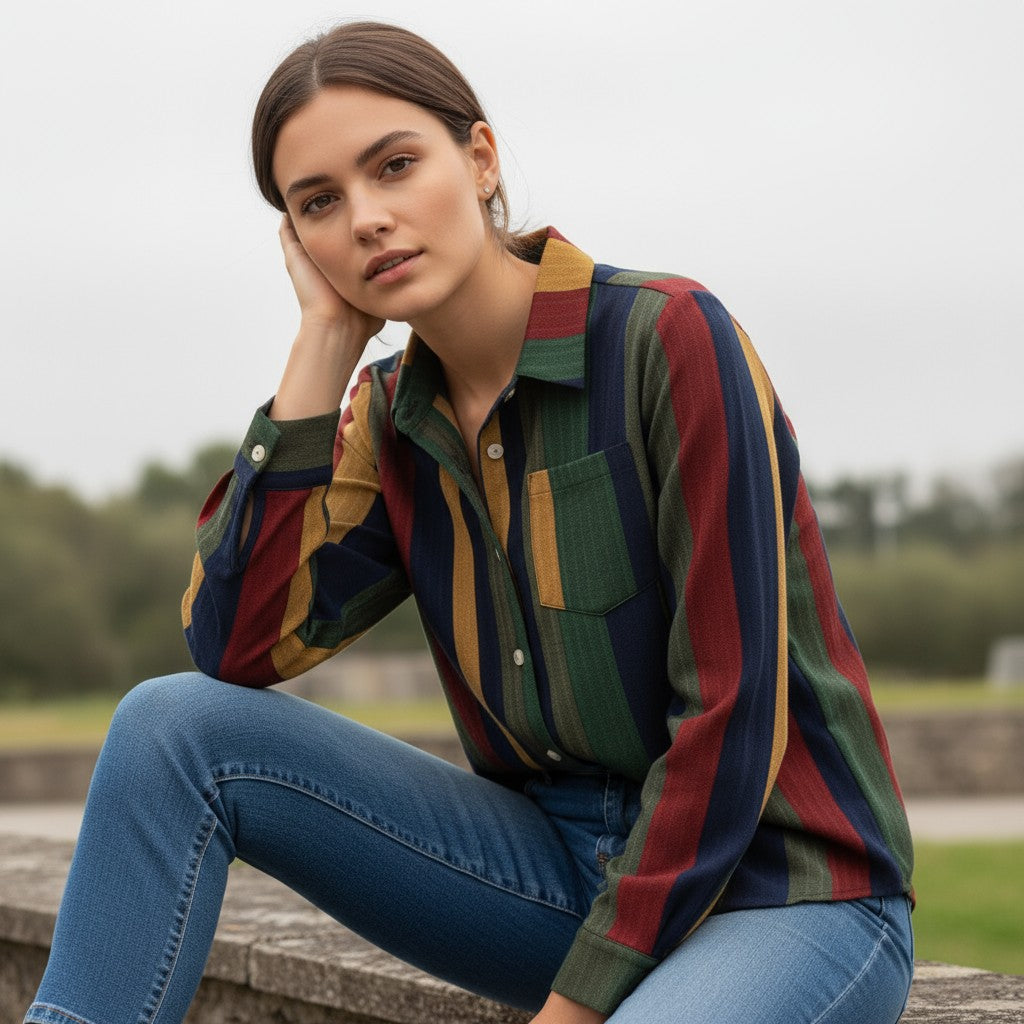 Women's Contrast Color Button-Down Blouse