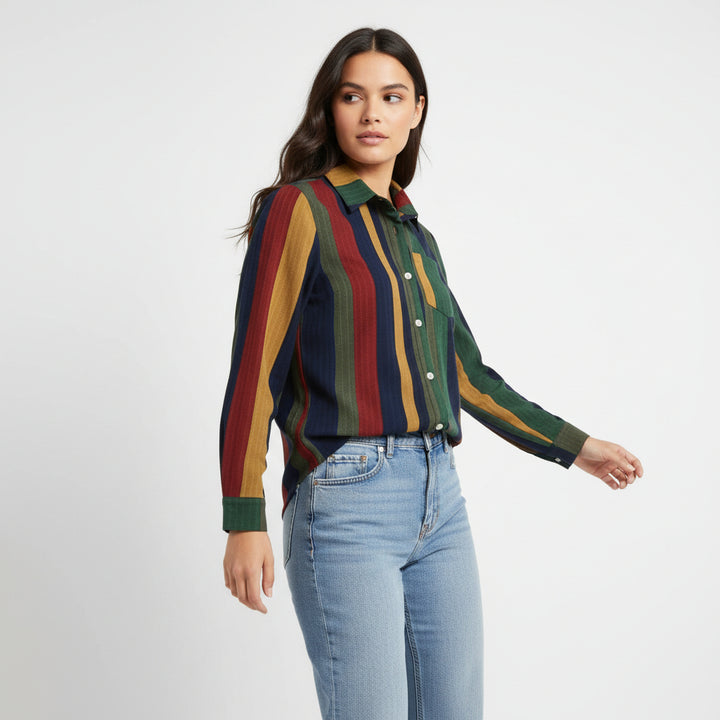 Women's Contrast Color Button-Down Blouse