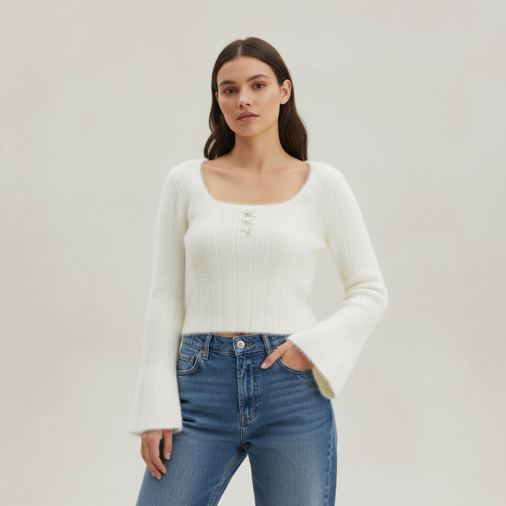 Women’s Knitted Slim-Fit Long-Sleeved Pullover