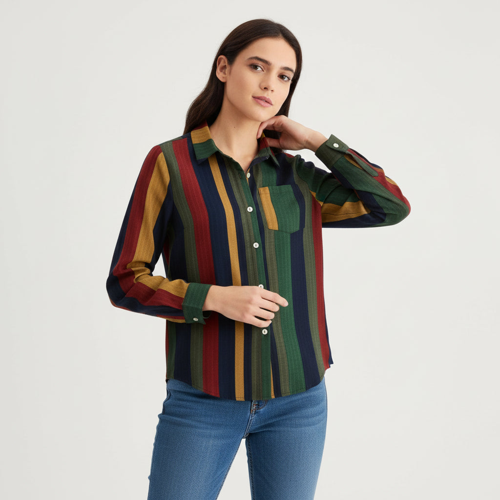 Women's Contrast Color Button-Down Blouse
