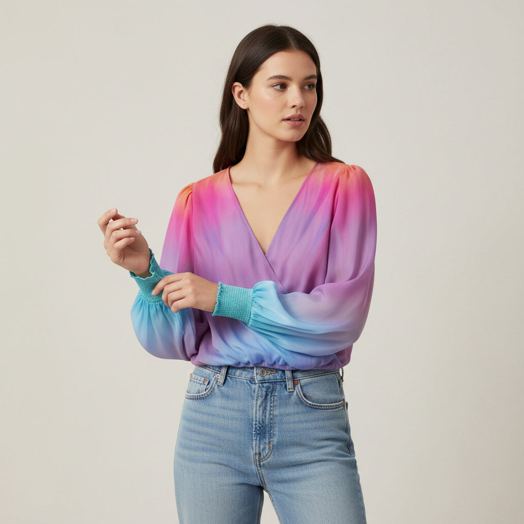 Women's 2025 Gradient V-Neck Blouse