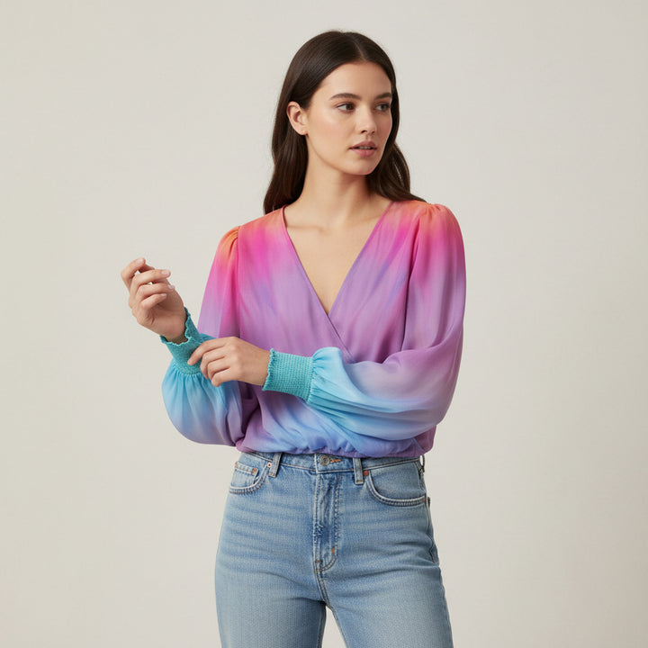 Women's 2025 Gradient V-Neck Blouse