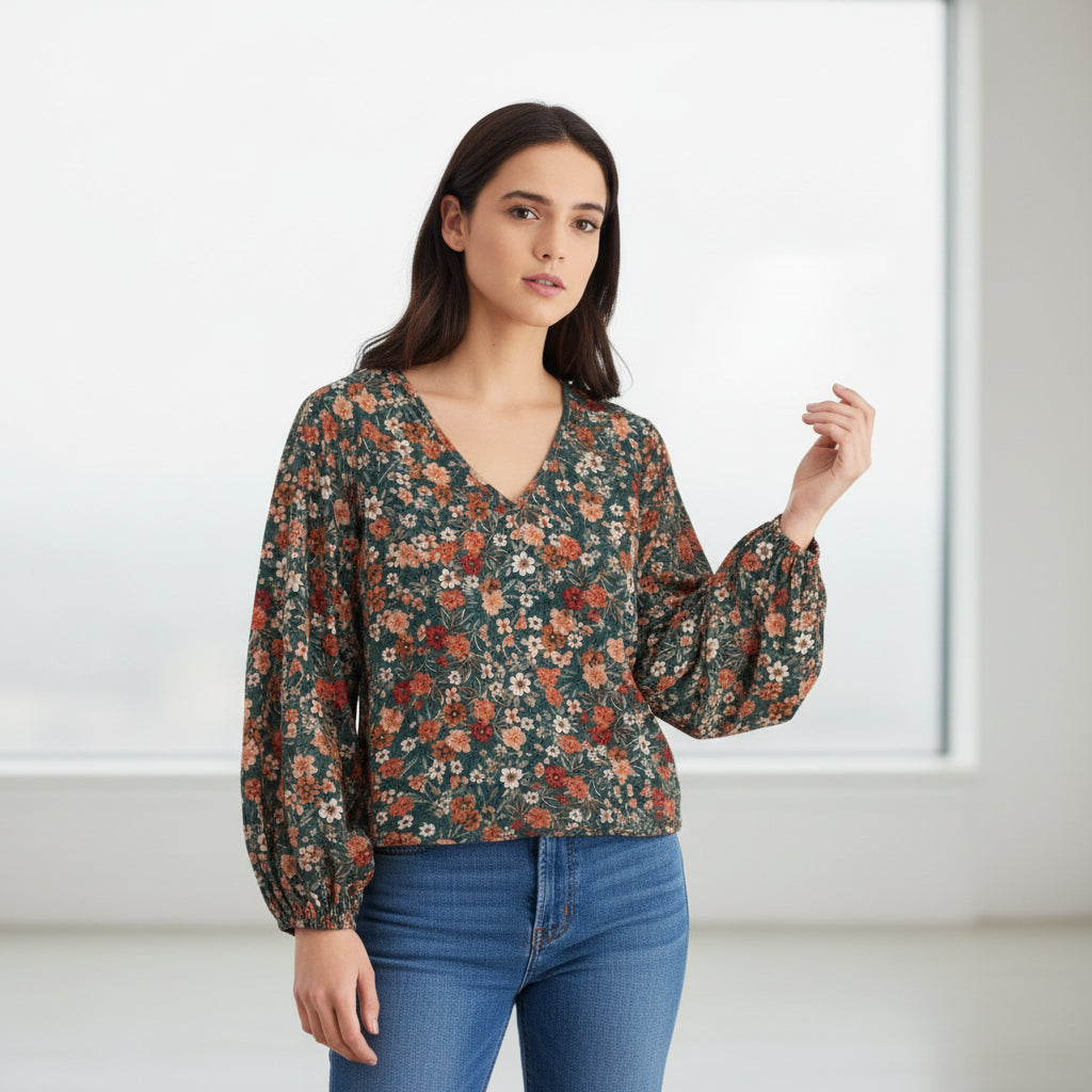 Women's Floral Print Long Sleeve Pullover