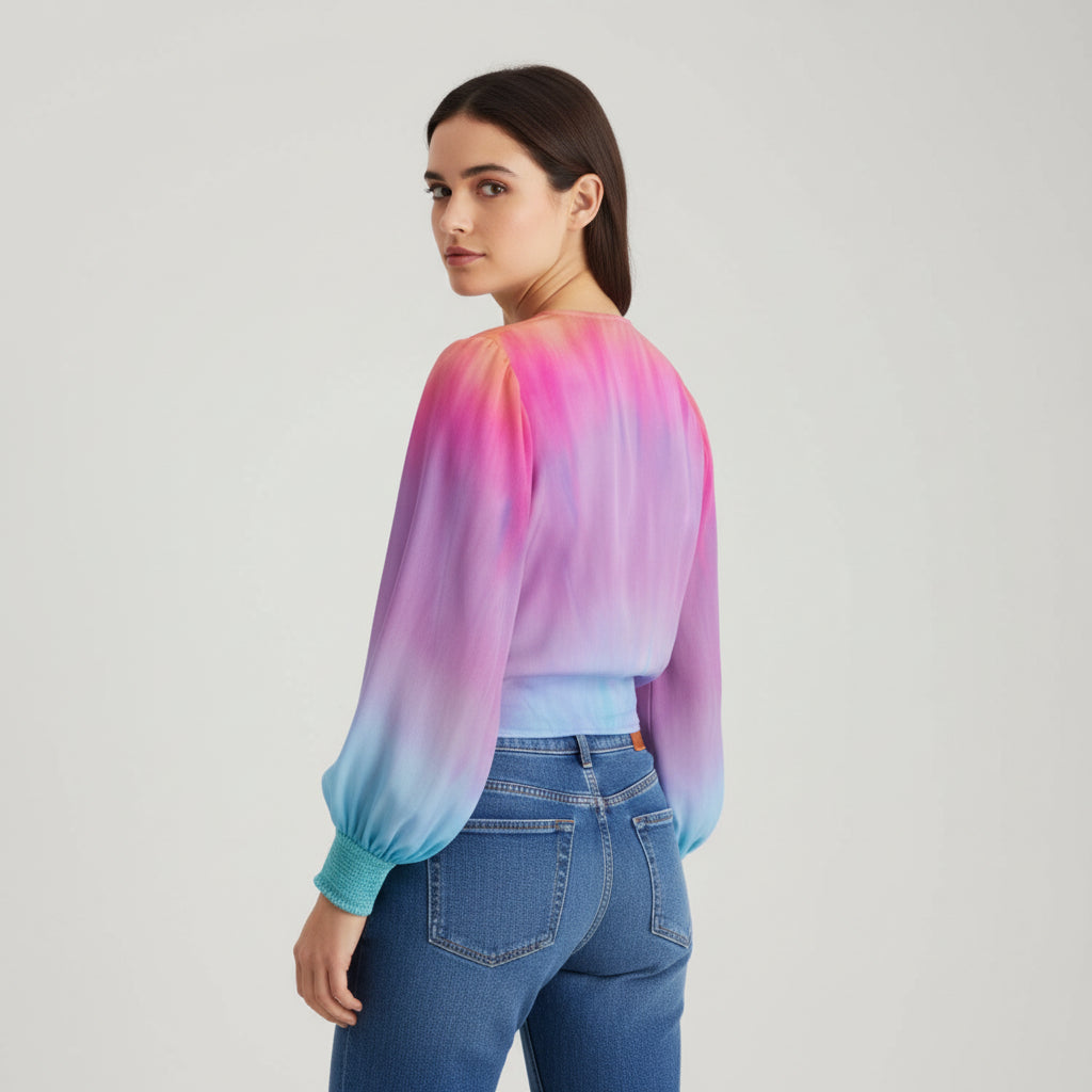 Women's 2025 Gradient V-Neck Blouse
