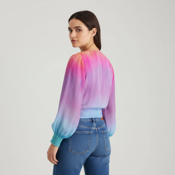 Women's 2025 Gradient V-Neck Blouse