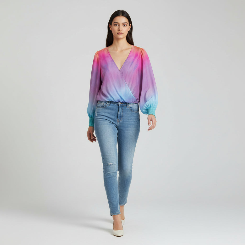 Women's 2025 Gradient V-Neck Blouse