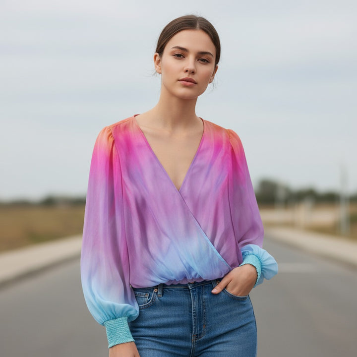 Women's 2025 Gradient V-Neck Blouse