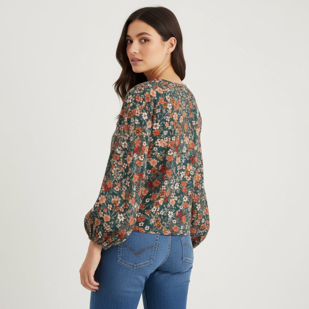 Women's Floral Print Long Sleeve Pullover