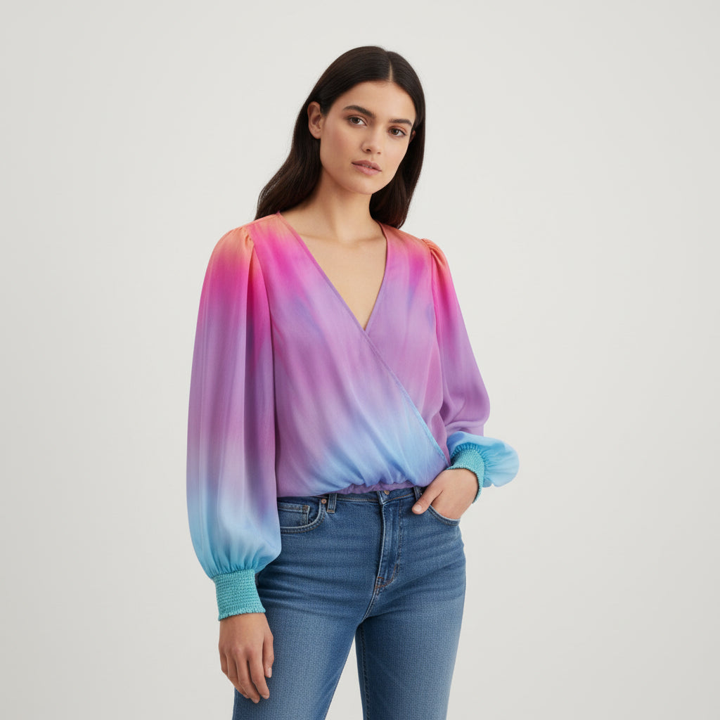 Women's 2025 Gradient V-Neck Blouse